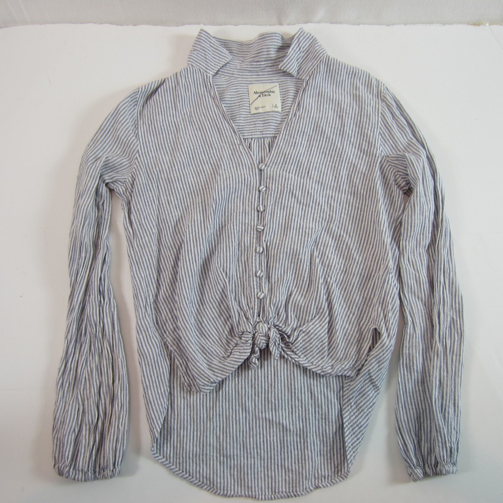 Abercrombie & Fitch Women' s Top Striped Button Tie Front Small Linen blend